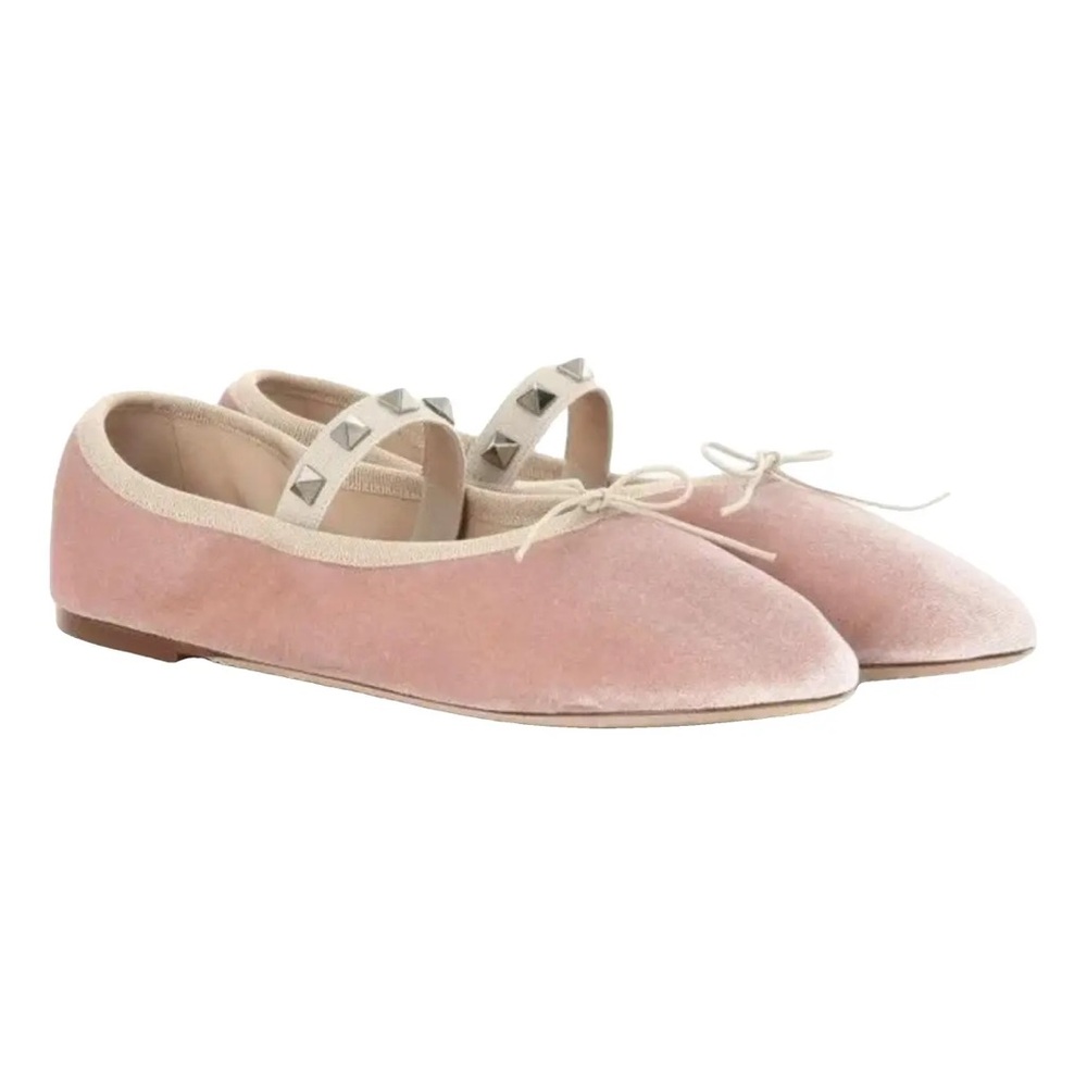 Valentino Garavani Rockstud Poudre Velvet Pink Ballet Ballerina Flats size 39